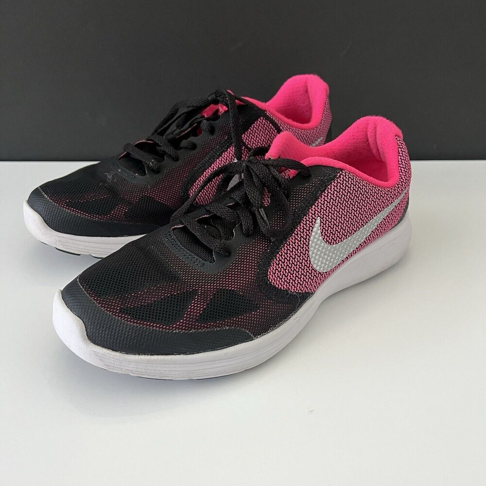 Nike Revolution 3 Youth Hyper Pink Black White Running Lace Sneakers 819416 6.5Y